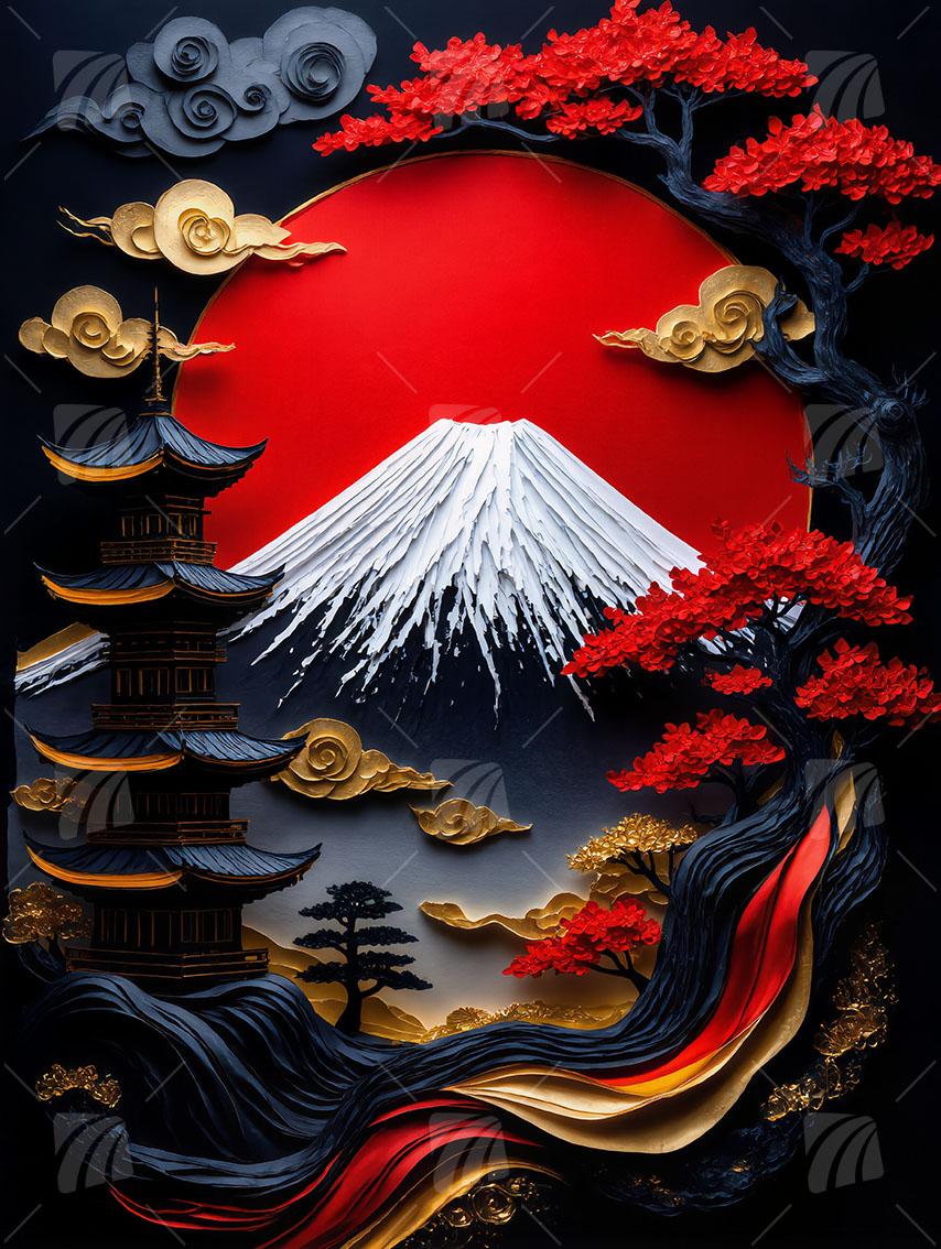 Kunstwerk  Japanische Ästhetik Wandbild auf Aluminium Dibond Spanntuch