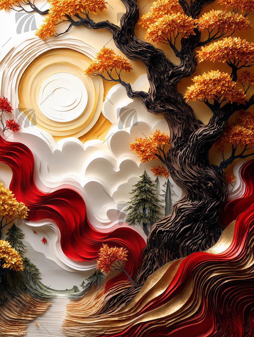  Herbstbaum Nature Wandbild auf Aluminium Dibond Spanntuch