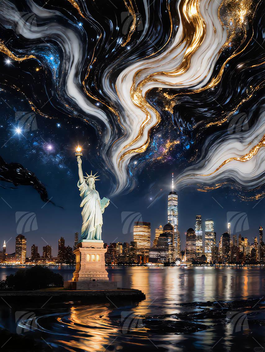 Freiheitsstatue  Mythisch Wandbild auf Aluminium Dibond Spanntuch