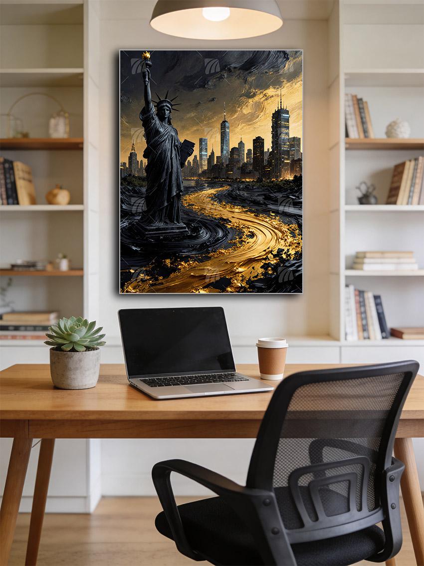 goldener Skyline Black & Gold Wandbild – Detailansicht