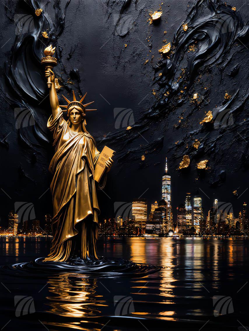 Golden Liberty Black & Gold Wandbild auf Aluminium Dibond Spanntuch