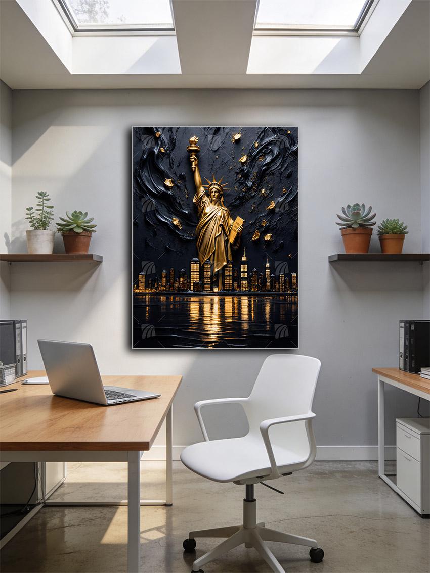 Freiheitsstatue Skyline Black & Gold Wandbild – Detailansicht