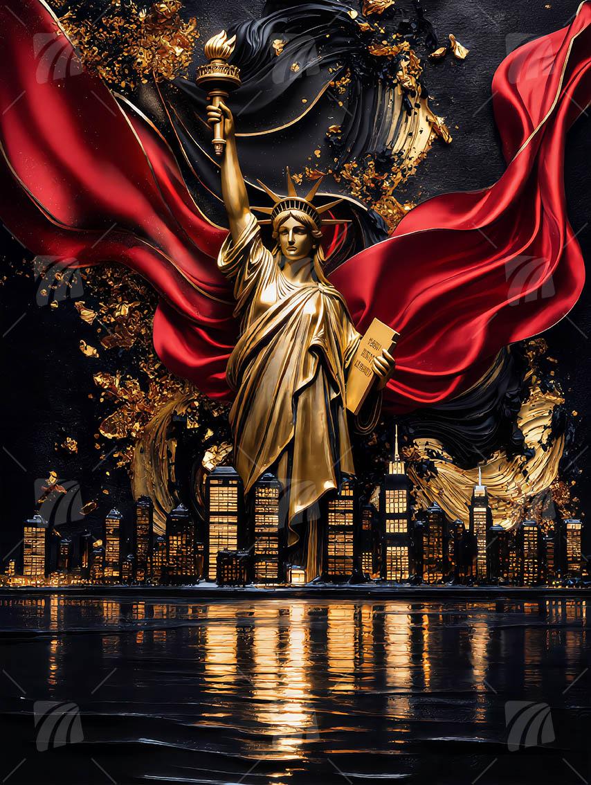 Liberty's Radiance Black & Gold Wandbild auf Aluminium Dibond Spanntuch