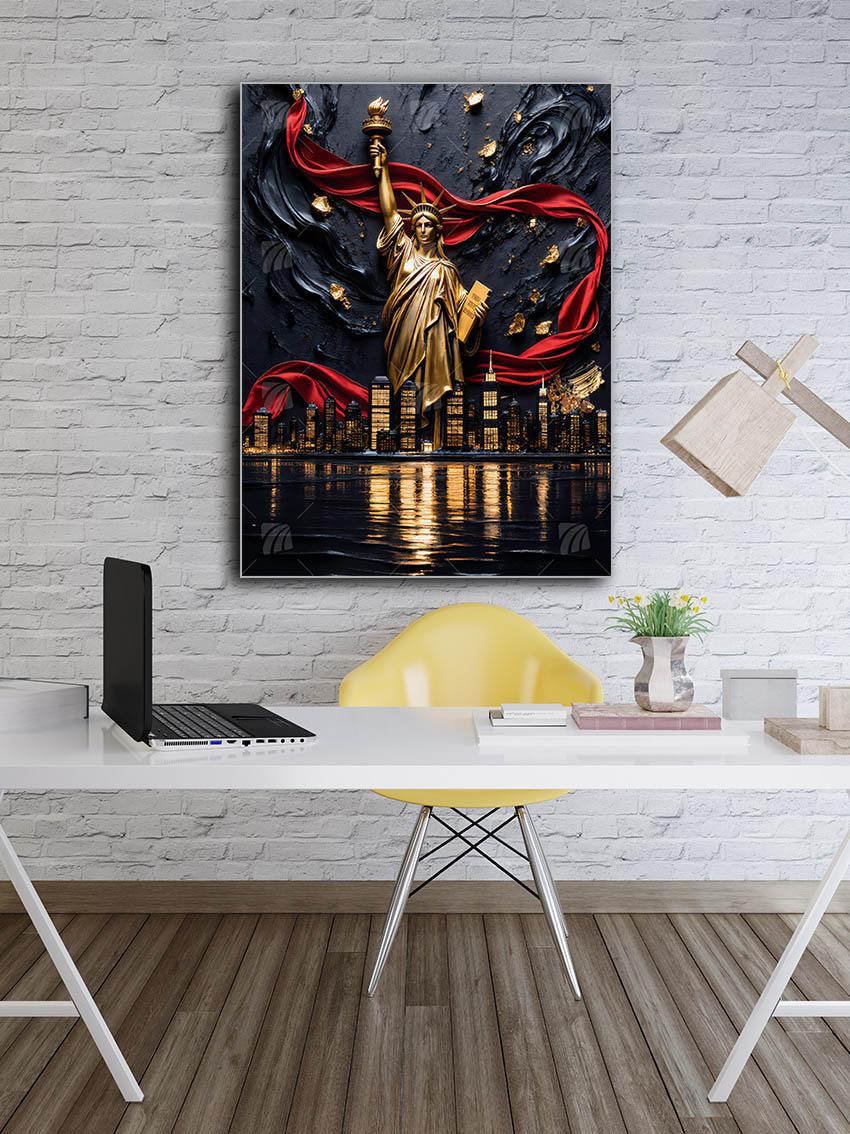 Goldene Freiheitsstatue  Black & Gold Wandbild – Detailansicht