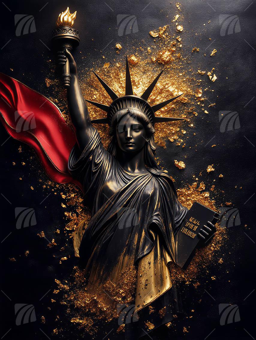 Liberty's Gold Black & Gold Wandbild auf Aluminium Dibond Spanntuch