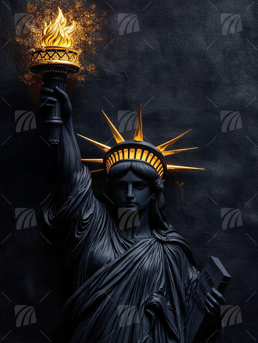 Flame of Liberty Black & Gold Wandbild auf Aluminium Dibond Spanntuch