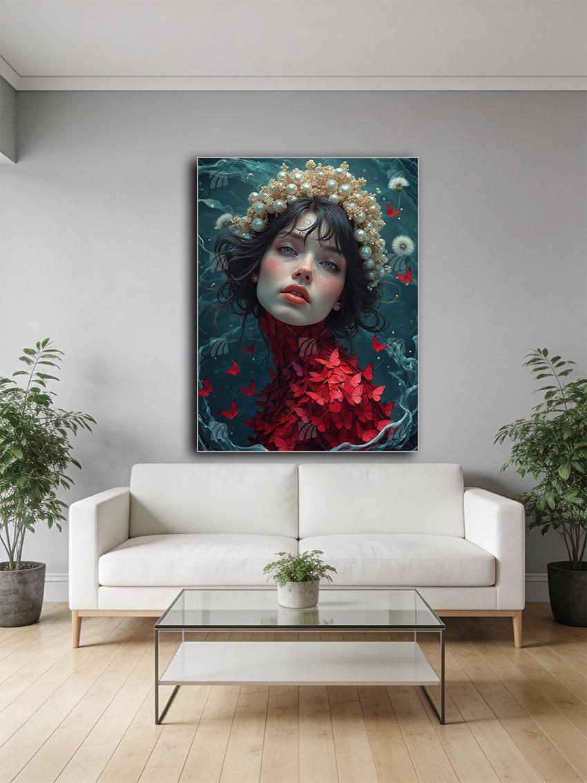 Frau mit Perlendiadem Mystische Weiblichkeit Wandbild – Detailansicht