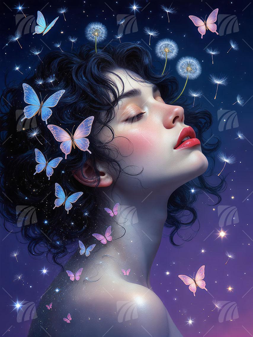 Dreamy Nocturne Mystische Weiblichkeit Wandbild auf Aluminium Dibond Spanntuch