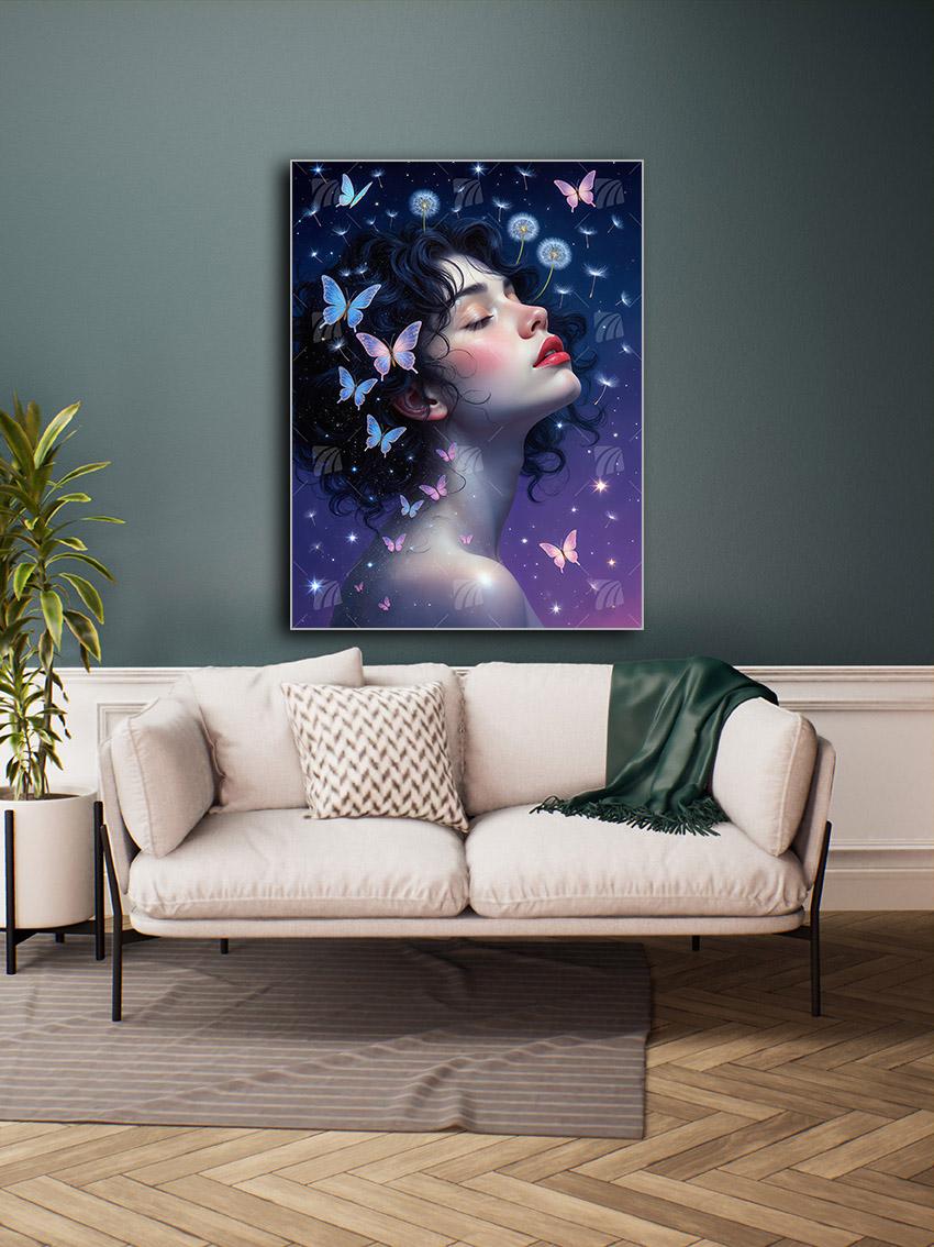 Dreamy Nocturne Mystische Weiblichkeit Wandbild – Detailansicht