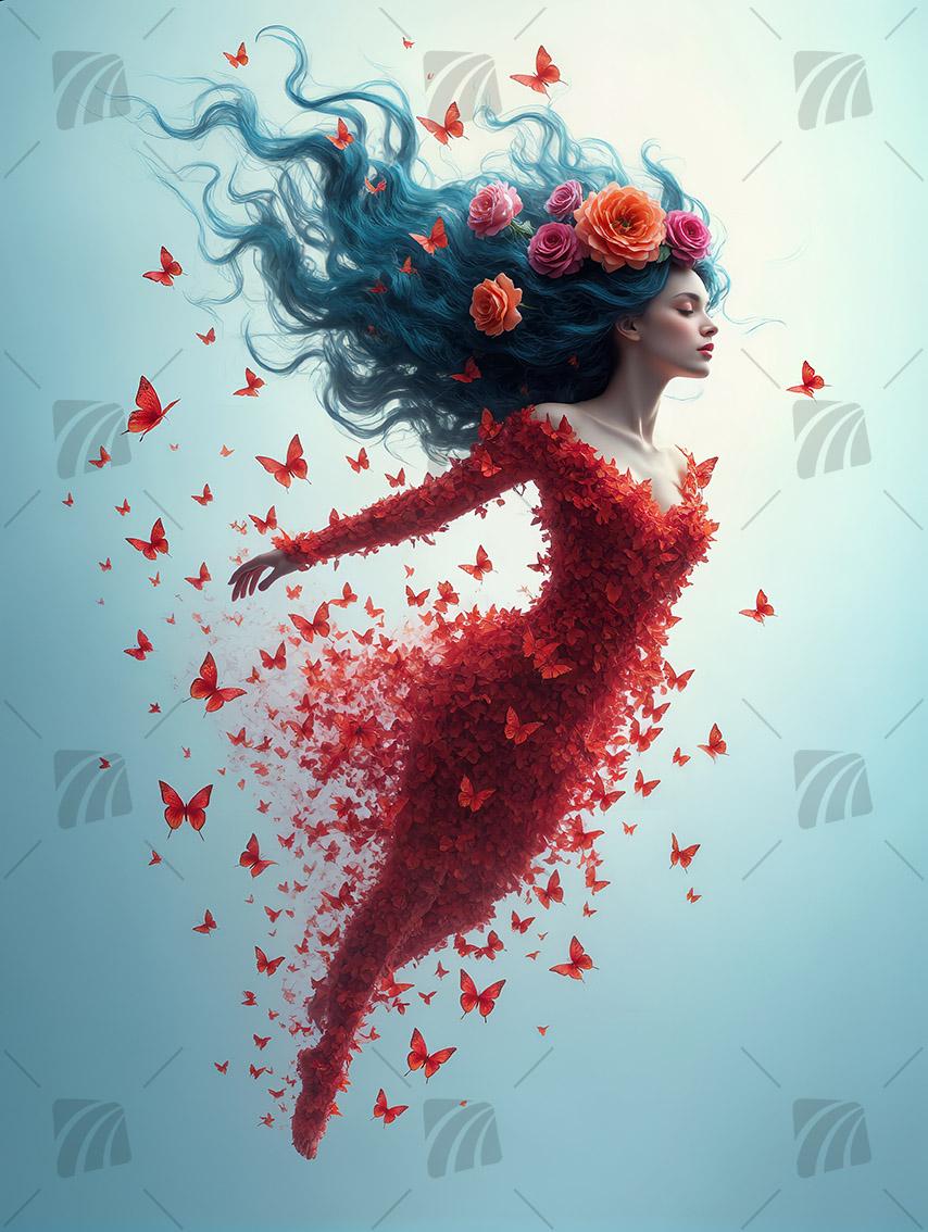 Fluttering Elegance Mystische Weiblichkeit Wandbild auf Aluminium Dibond Spanntuch