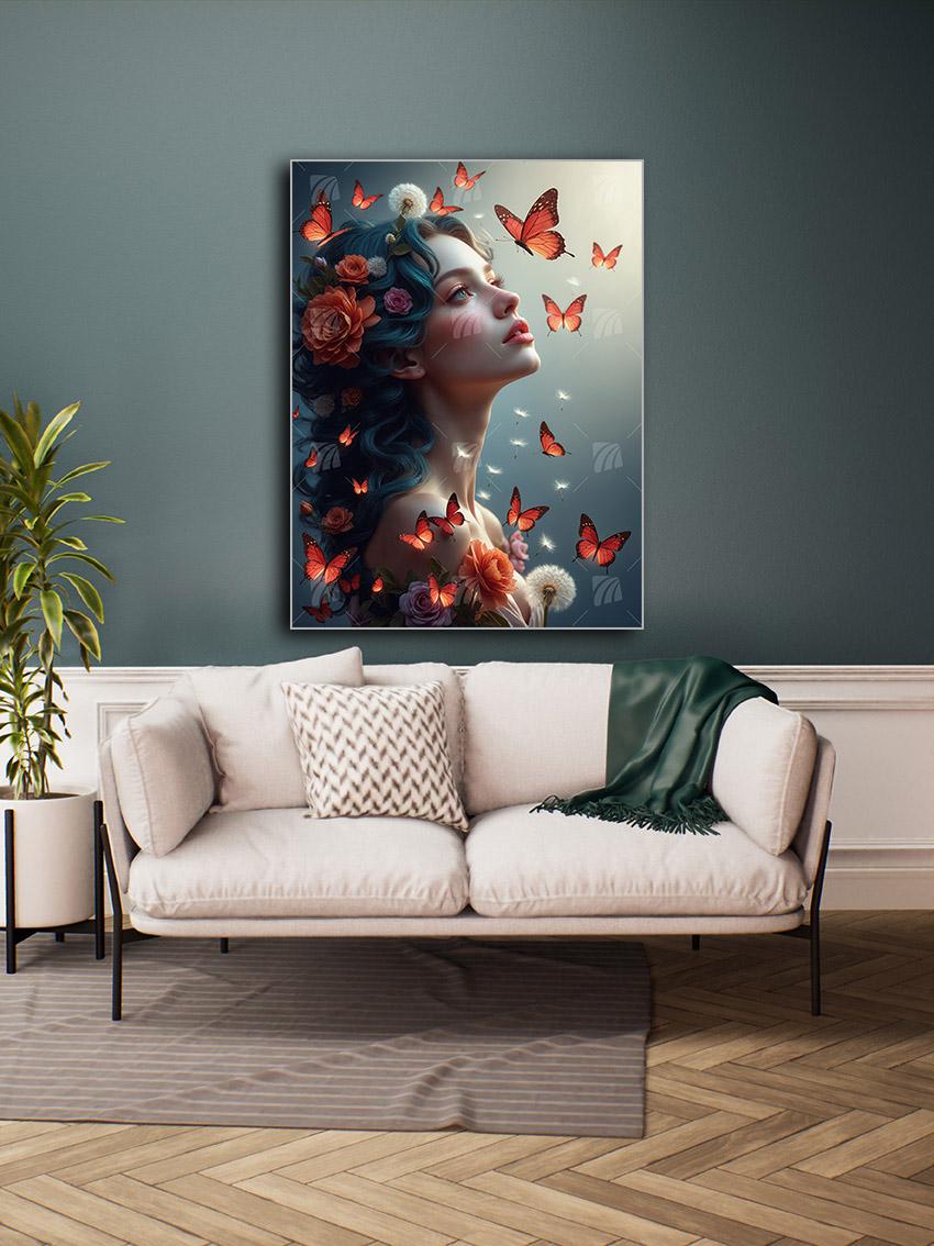 Butterfly Dream Mystische Weiblichkeit Wandbild – Detailansicht