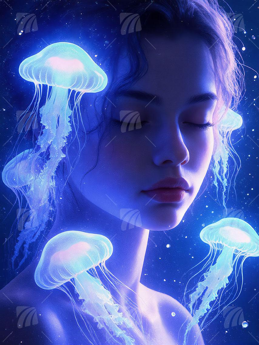 Ethereal Glow Mystische Weiblichkeit Wandbild auf Aluminium Dibond Spanntuch