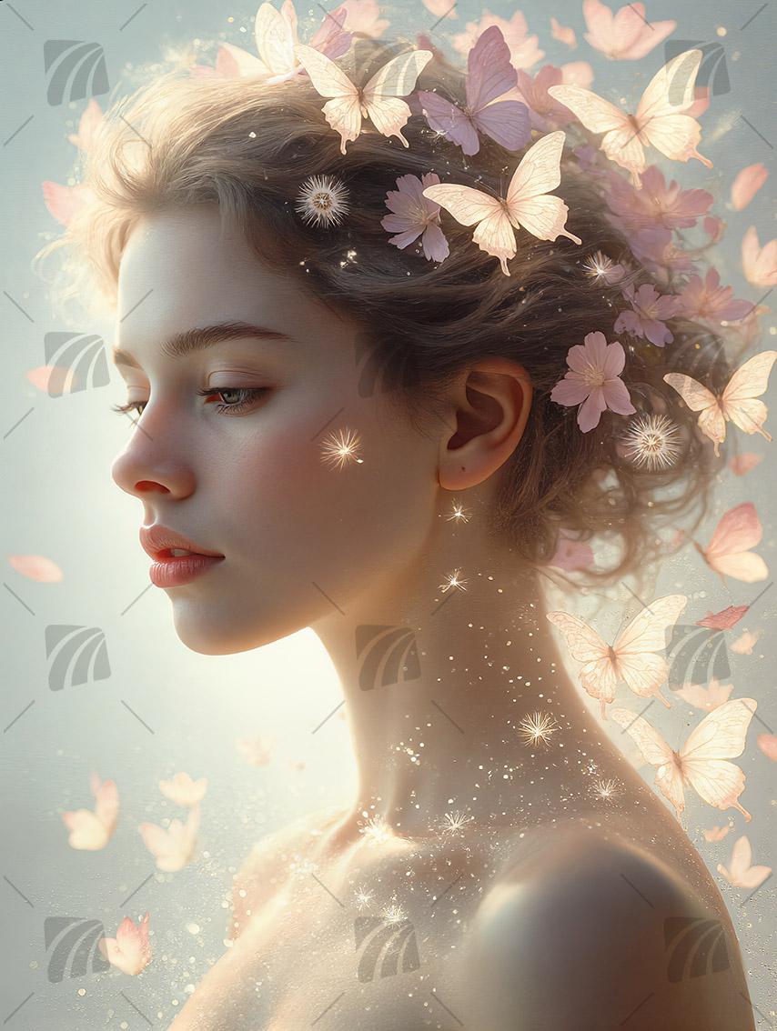 Ethereal Dream Mystische Weiblichkeit Wandbild auf Aluminium Dibond Spanntuch