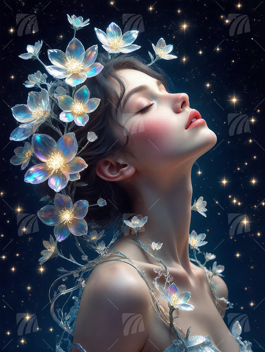 Celestial Bloom Mystische Weiblichkeit Wandbild auf Aluminium Dibond Spanntuch