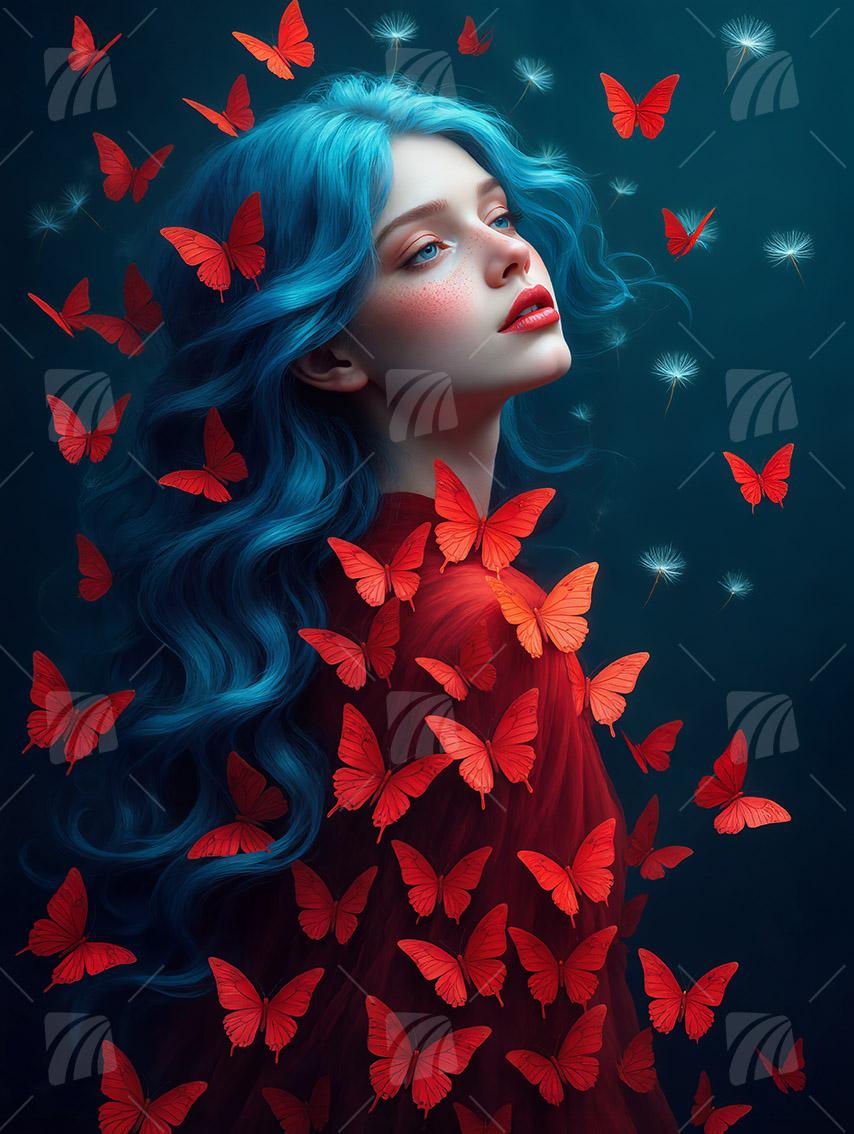 Crimson Whispers Mystische Weiblichkeit Wandbild auf Aluminium Dibond Spanntuch