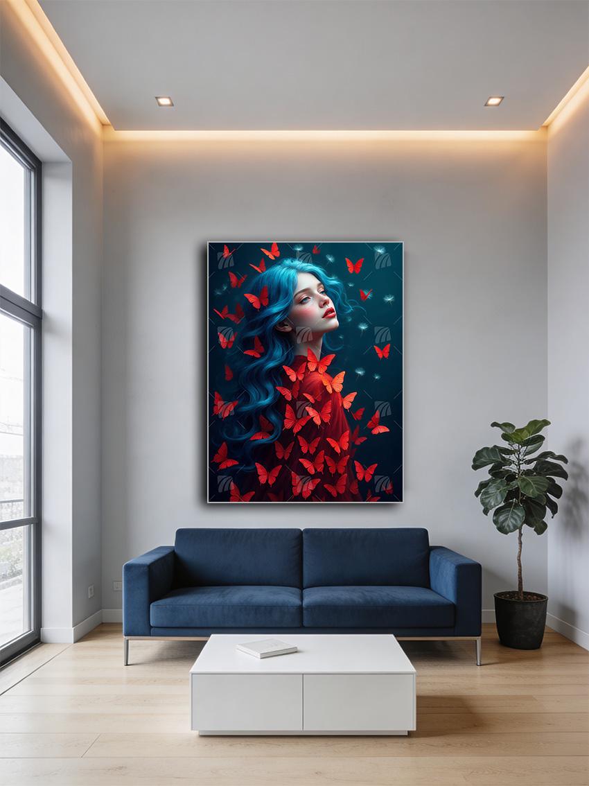 Crimson Whispers Mystische Weiblichkeit Wandbild – Detailansicht