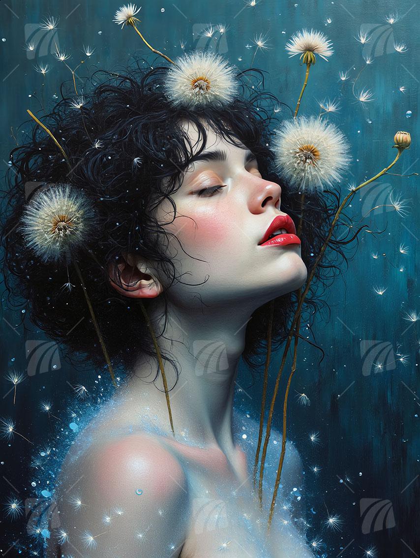 Ethereal Whispers Mystische Weiblichkeit Wandbild auf Aluminium Dibond Spanntuch