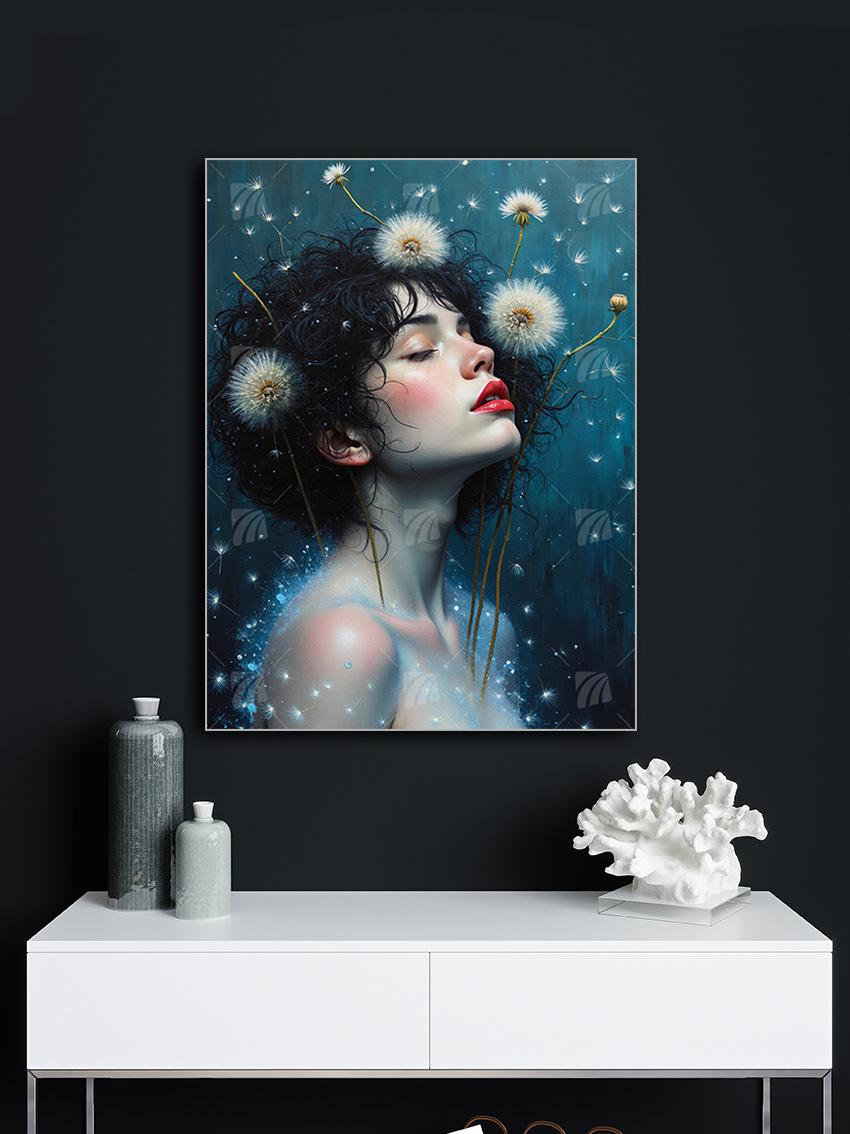 Ethereal Whispers Mystische Weiblichkeit Wandbild – Detailansicht