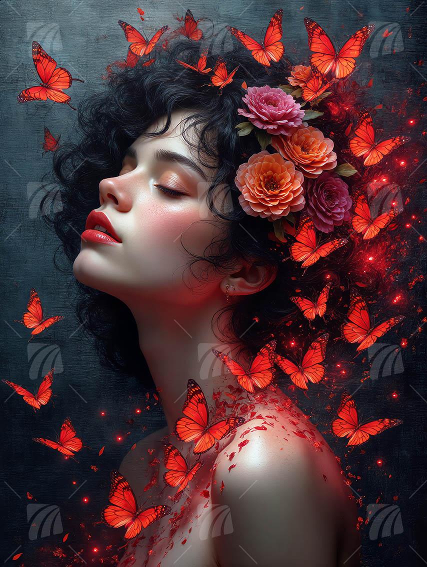 Schmetterlingen Mystische Weiblichkeit Wandbild auf Aluminium Dibond Spanntuch