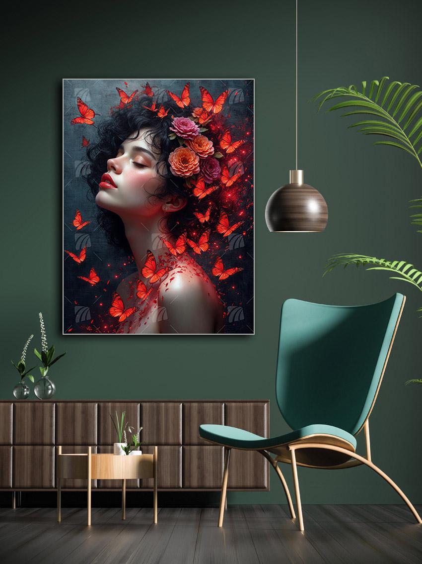 Schmetterlingen Mystische Weiblichkeit Wandbild – Detailansicht