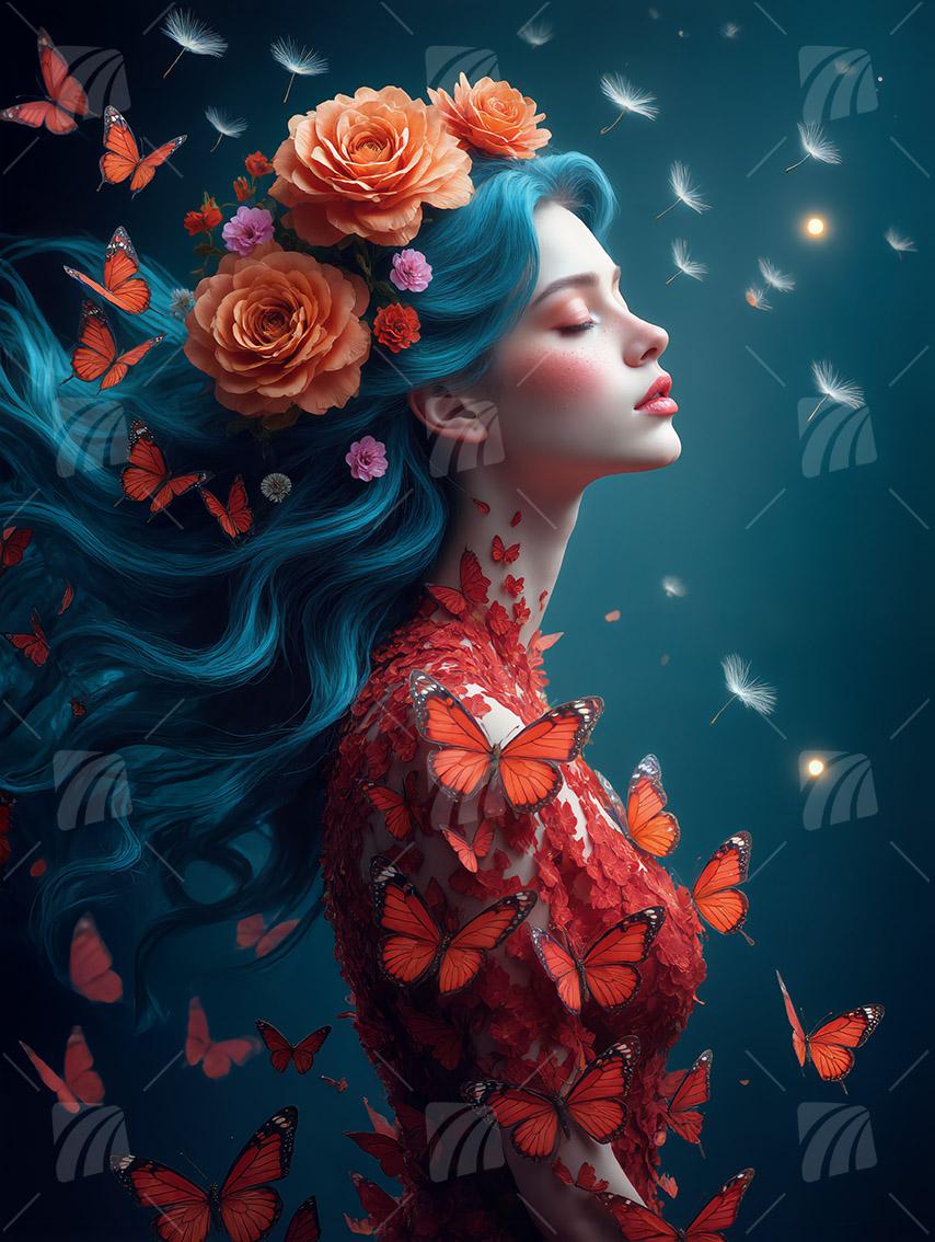 Floral Reverie Mystische Weiblichkeit Wandbild auf Aluminium Dibond Spanntuch