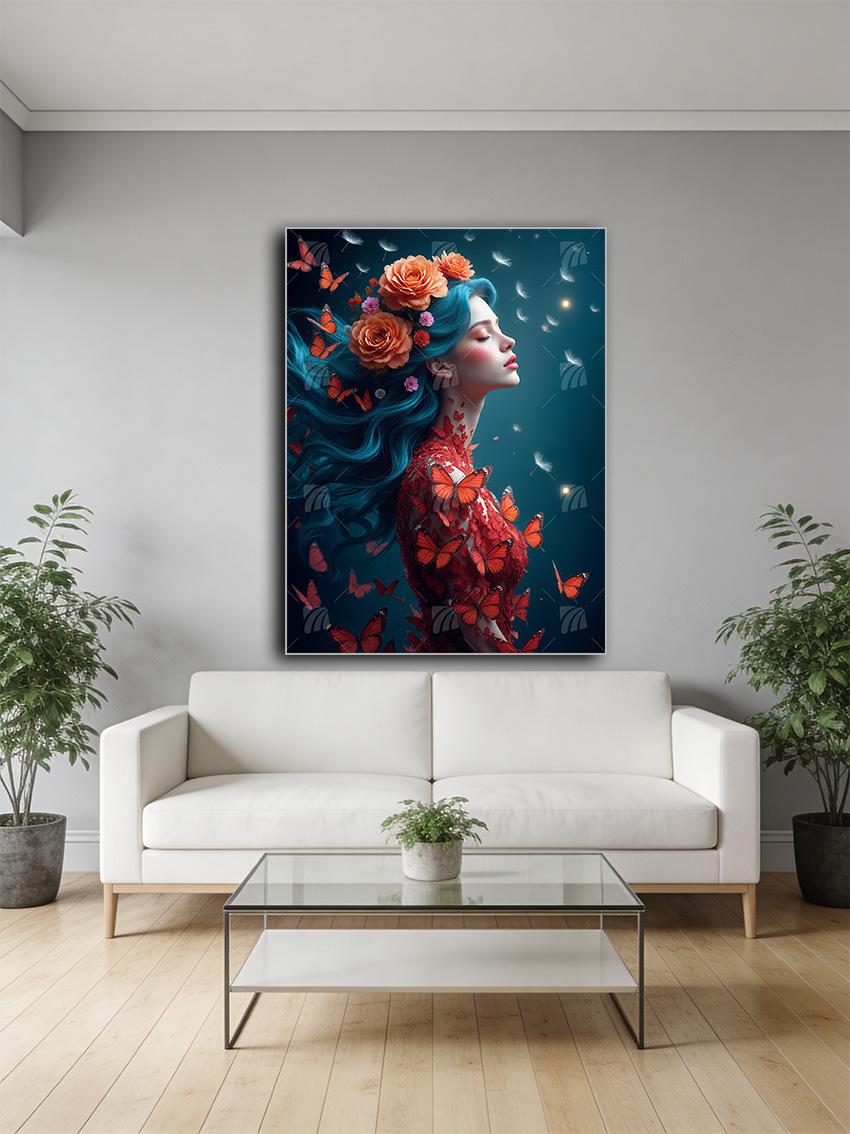 Floral Reverie Mystische Weiblichkeit Wandbild – Detailansicht