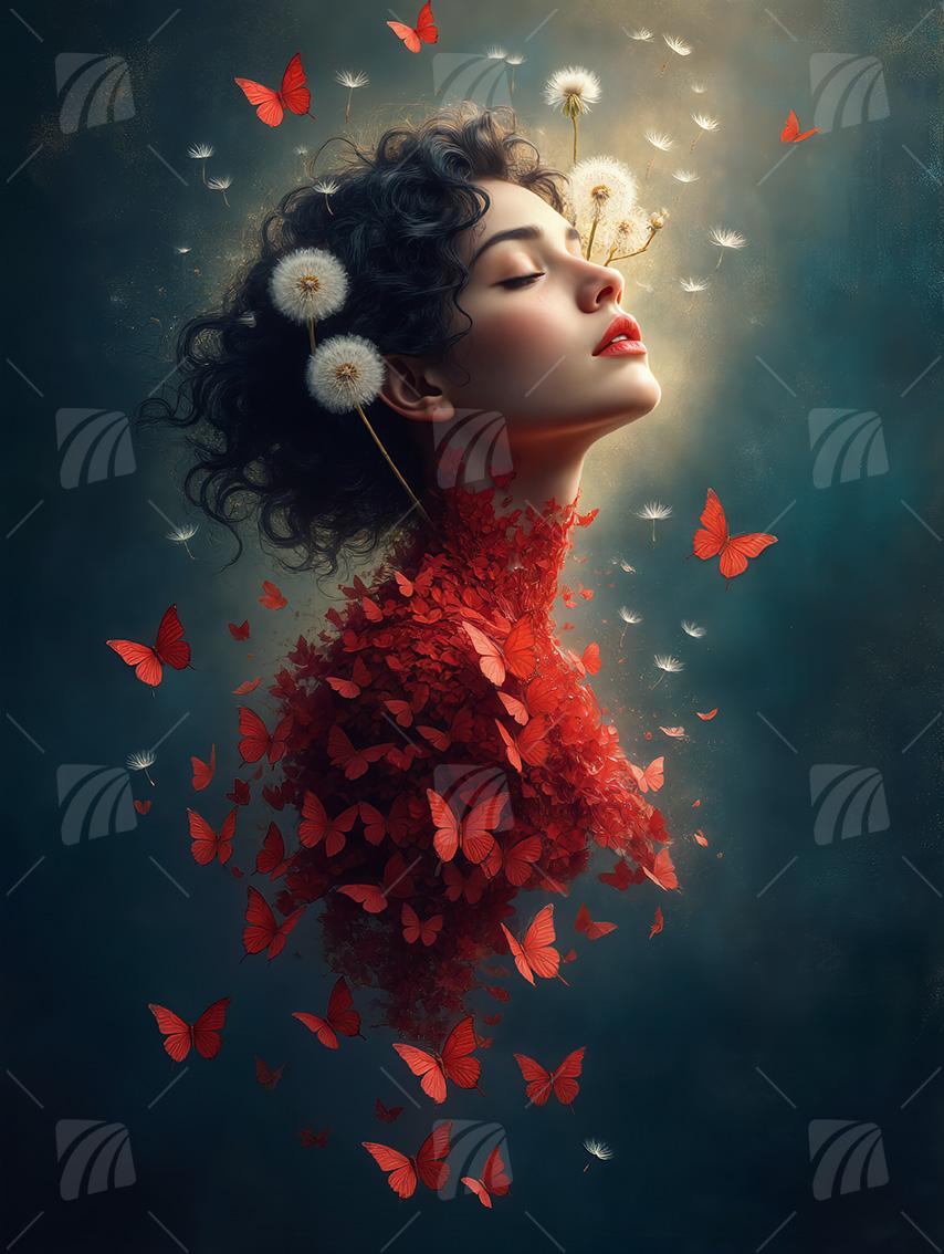 Ethereal Transformation Mystische Weiblichkeit Wandbild auf Aluminium Dibond Spanntuch