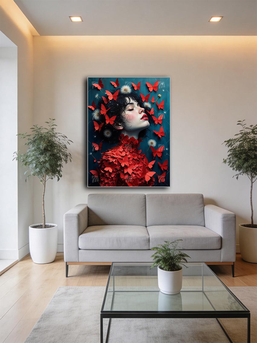 Crimson Reverie Mystische Weiblichkeit Wandbild – Detailansicht
