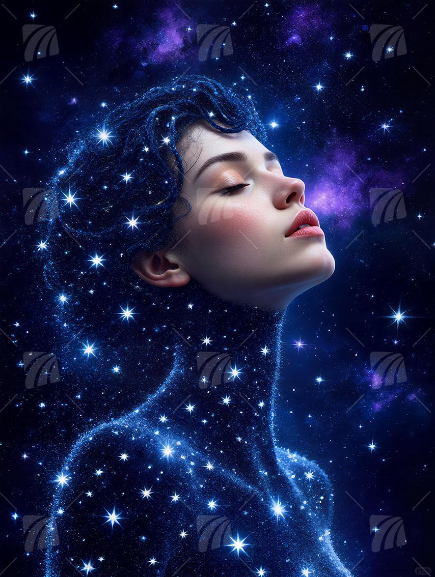 Celestial Dream Mystische Weiblichkeit Wandbild auf Aluminium Dibond Spanntuch