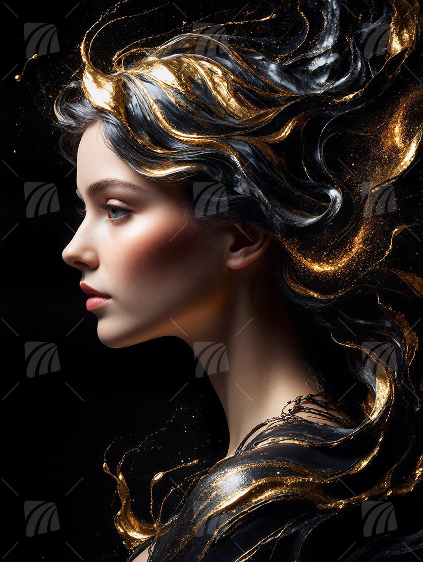 Goldenen Haaren Mystische Weiblichkeit Wandbild auf Aluminium Dibond Spanntuch