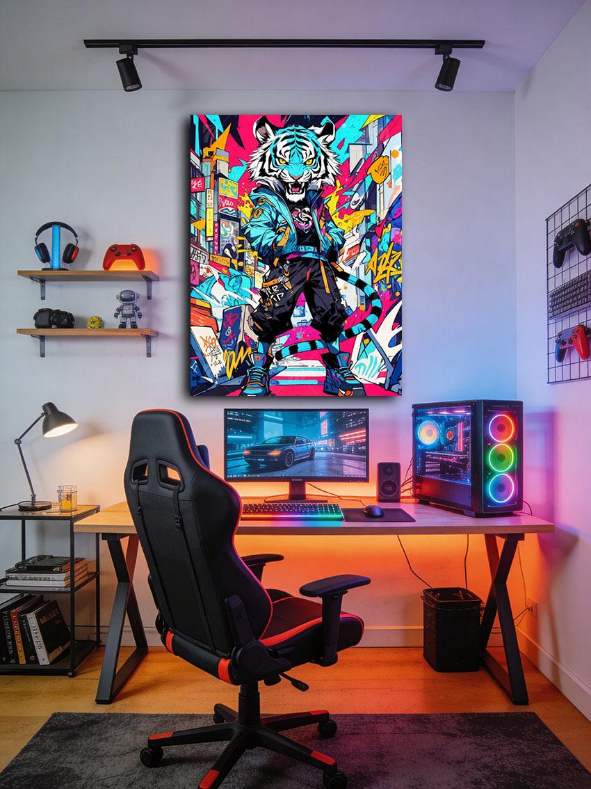 Urban Tiger Neon Beasts Wandbild – Detailansicht