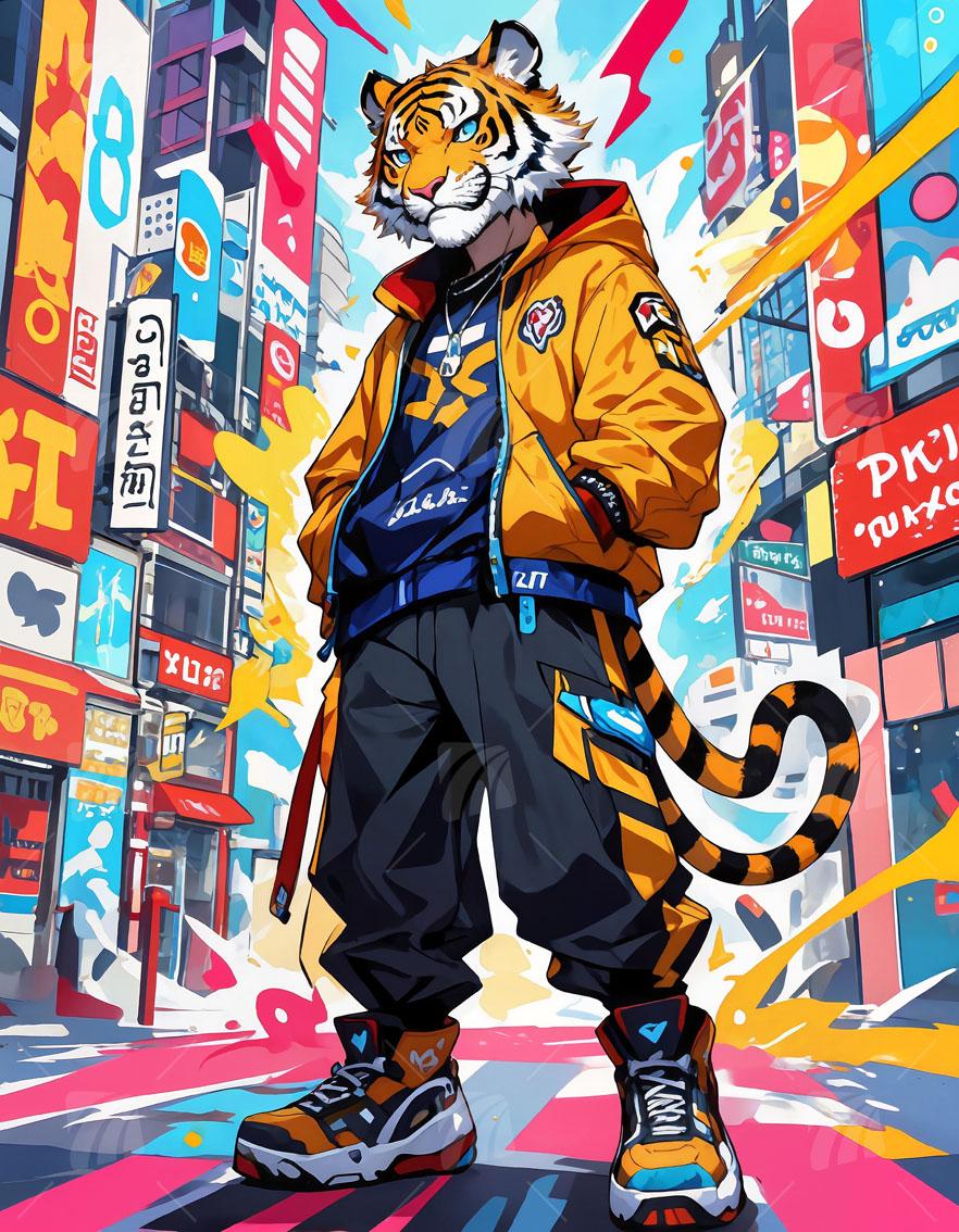 Tiger  Neon Beasts Wandbild auf Aluminium Dibond Spanntuch