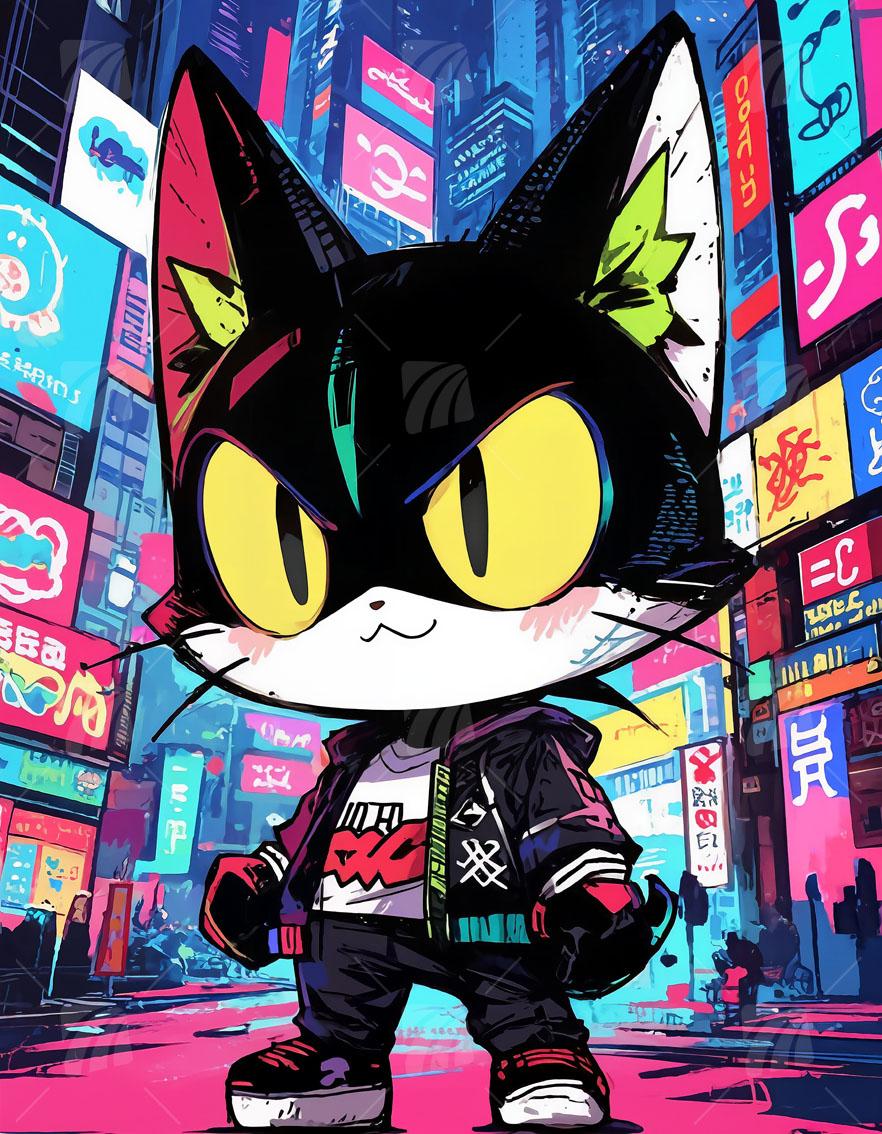 Neon Cat Neon Beasts Wandbild auf Aluminium Dibond Spanntuch