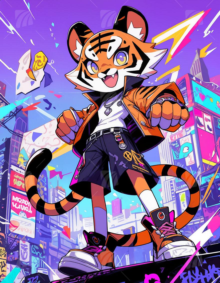 F Tiger Neon Beasts Wandbild auf Aluminium Dibond Spanntuch