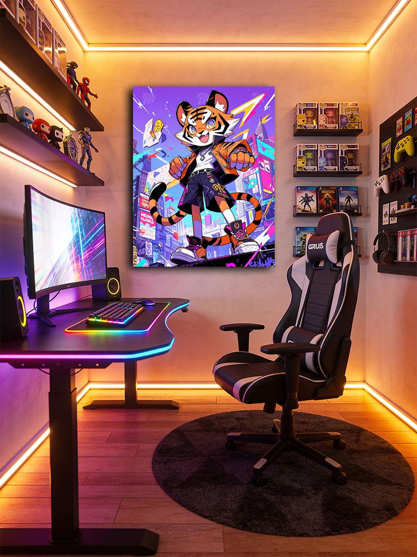 F Tiger Neon Beasts Wandbild – Detailansicht