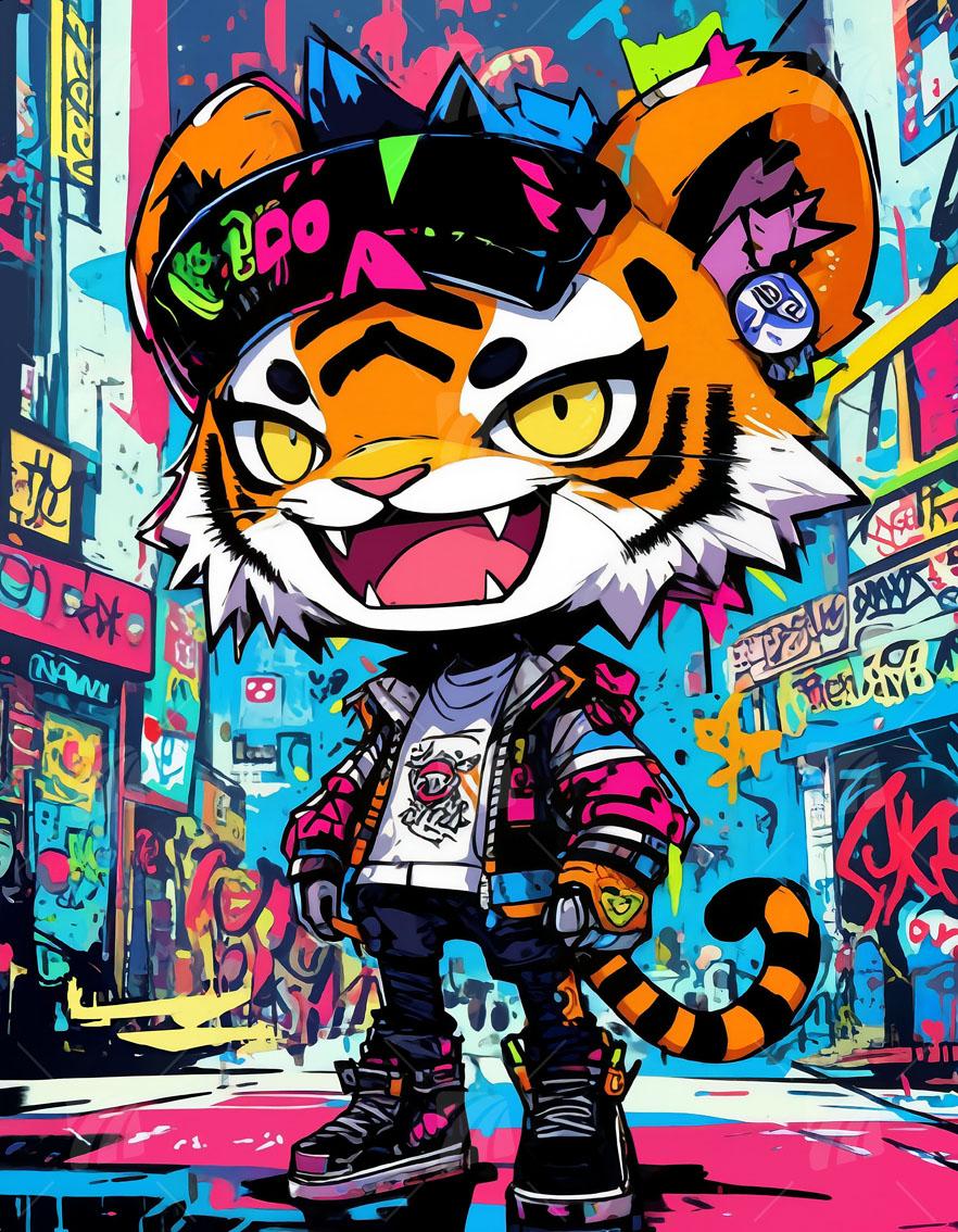 Art Tiger Neon Beasts Wandbild auf Aluminium Dibond Spanntuch