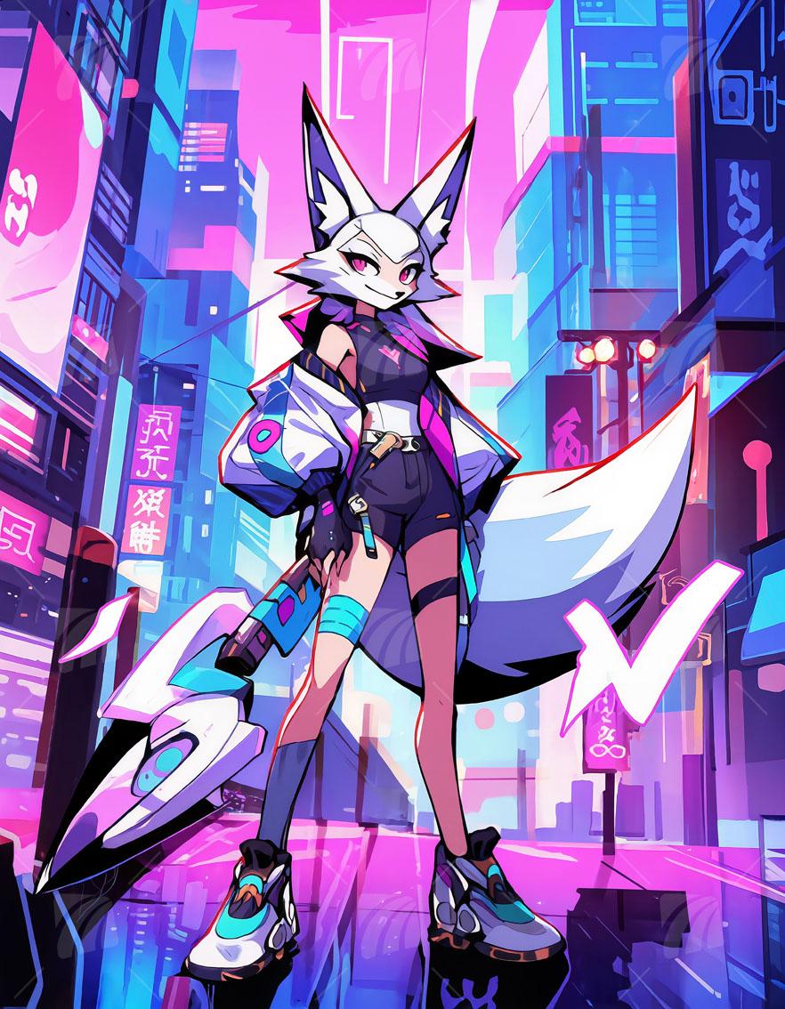 Cyber Fox Neon Beasts Wandbild auf Aluminium Dibond Spanntuch