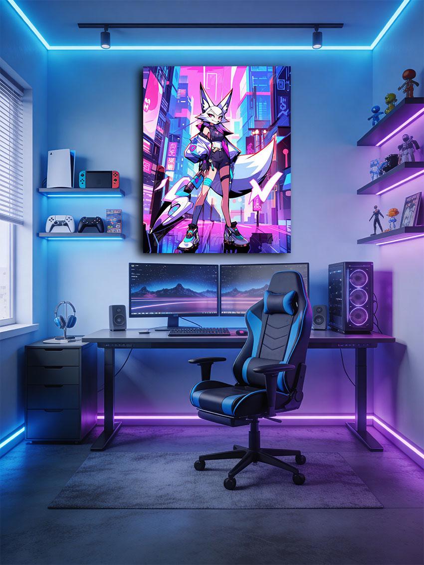 Cyber Fox Neon Beasts Wandbild – Detailansicht