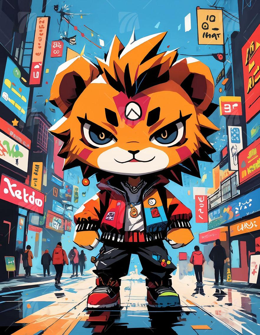 Comic-Tiger Neon Beasts Wandbild auf Aluminium Dibond Spanntuch