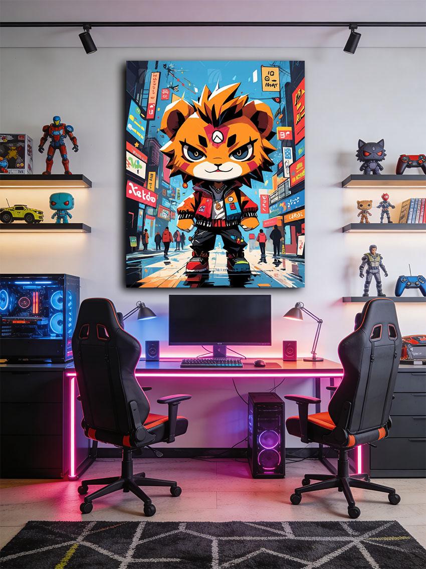 Comic-Tiger Neon Beasts Wandbild – Detailansicht