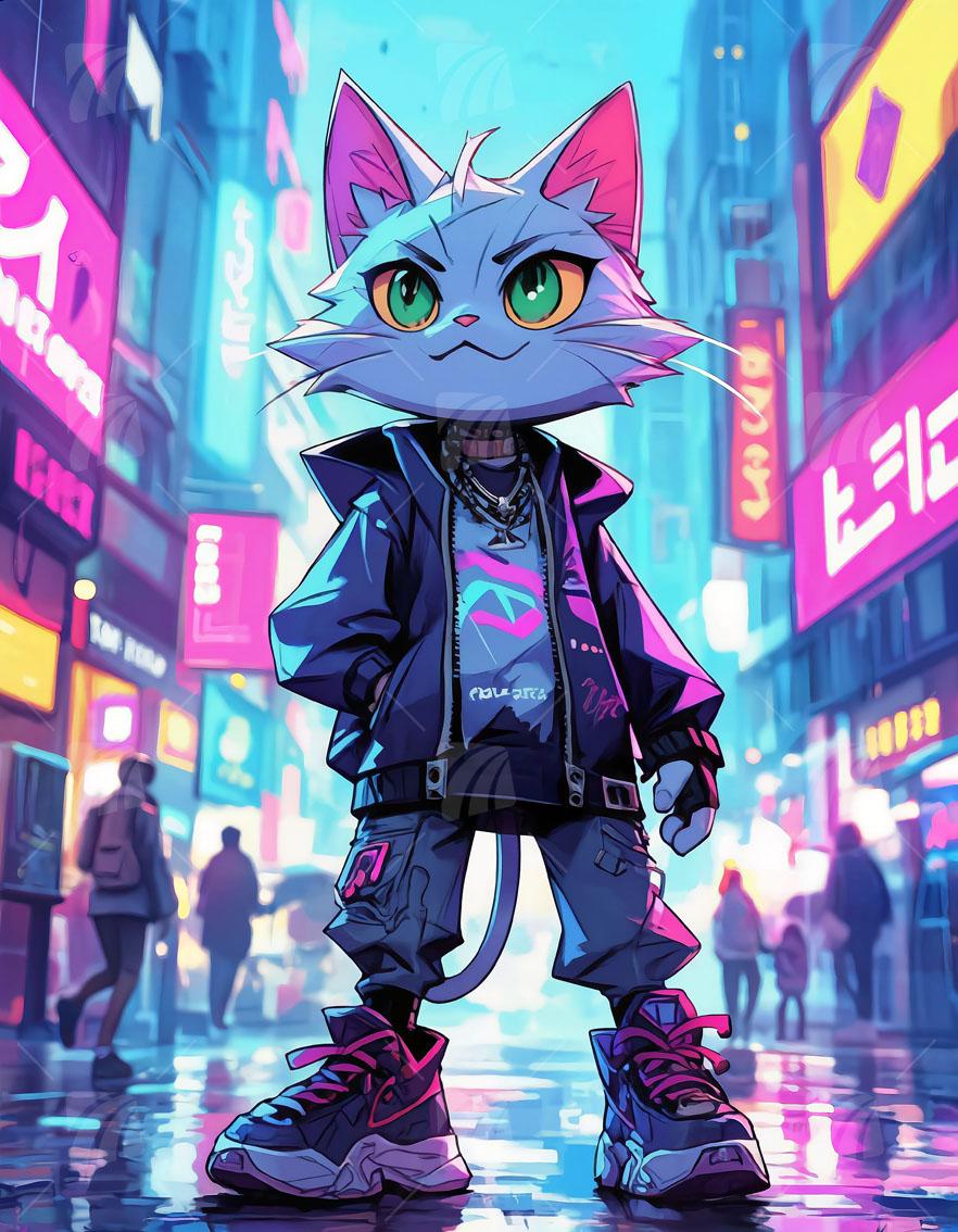 Neon Cat Vibes Neon Beasts Wandbild auf Aluminium Dibond Spanntuch