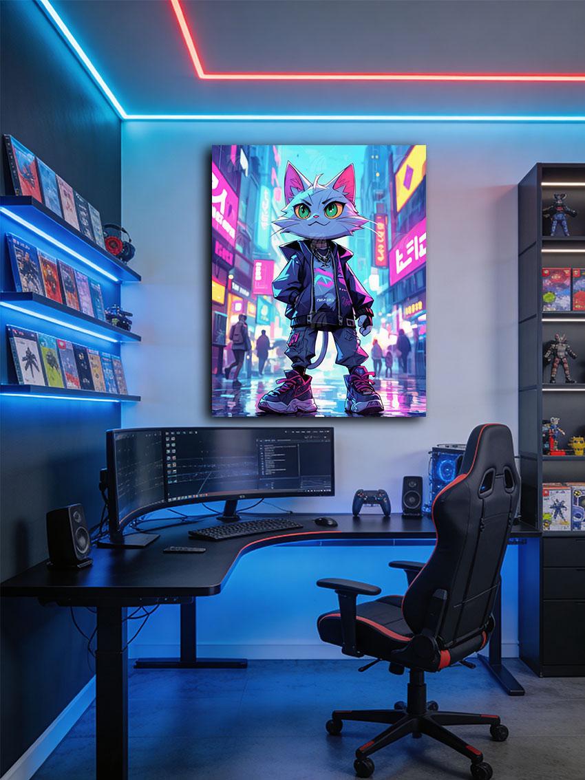 Neon Cat Vibes Neon Beasts Wandbild – Detailansicht