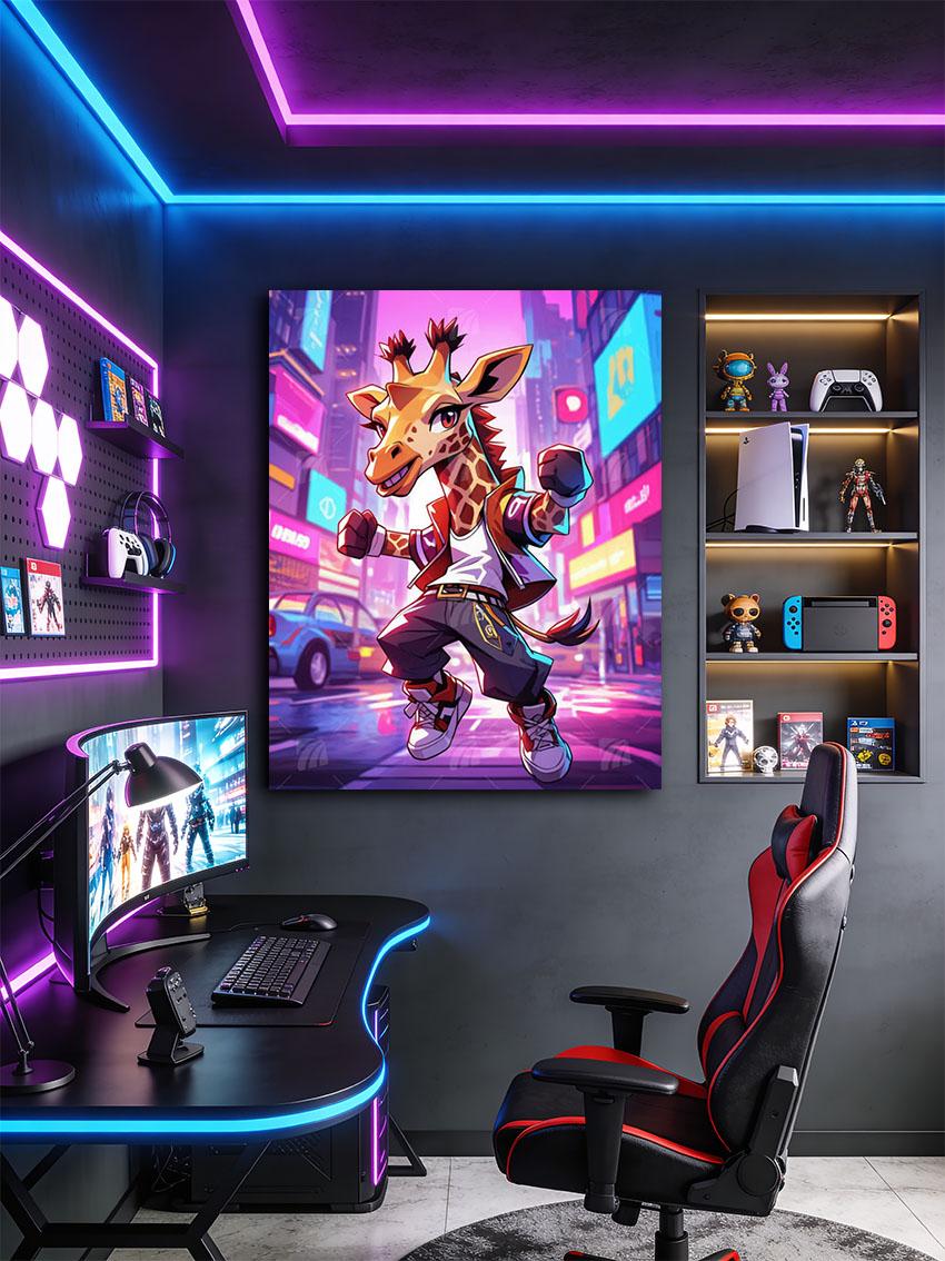 Urban Giraffe Groove Neon Beasts Wandbild – Detailansicht