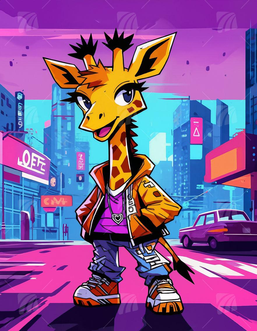 Urban Giraffe Pop Art Wandbild auf Aluminium Dibond Spanntuch