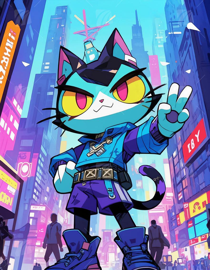 Cyber Feline Neon Beasts Wandbild auf Aluminium Dibond Spanntuch