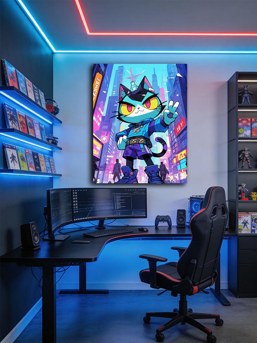 Cyber Feline Neon Beasts Wandbild – Detailansicht