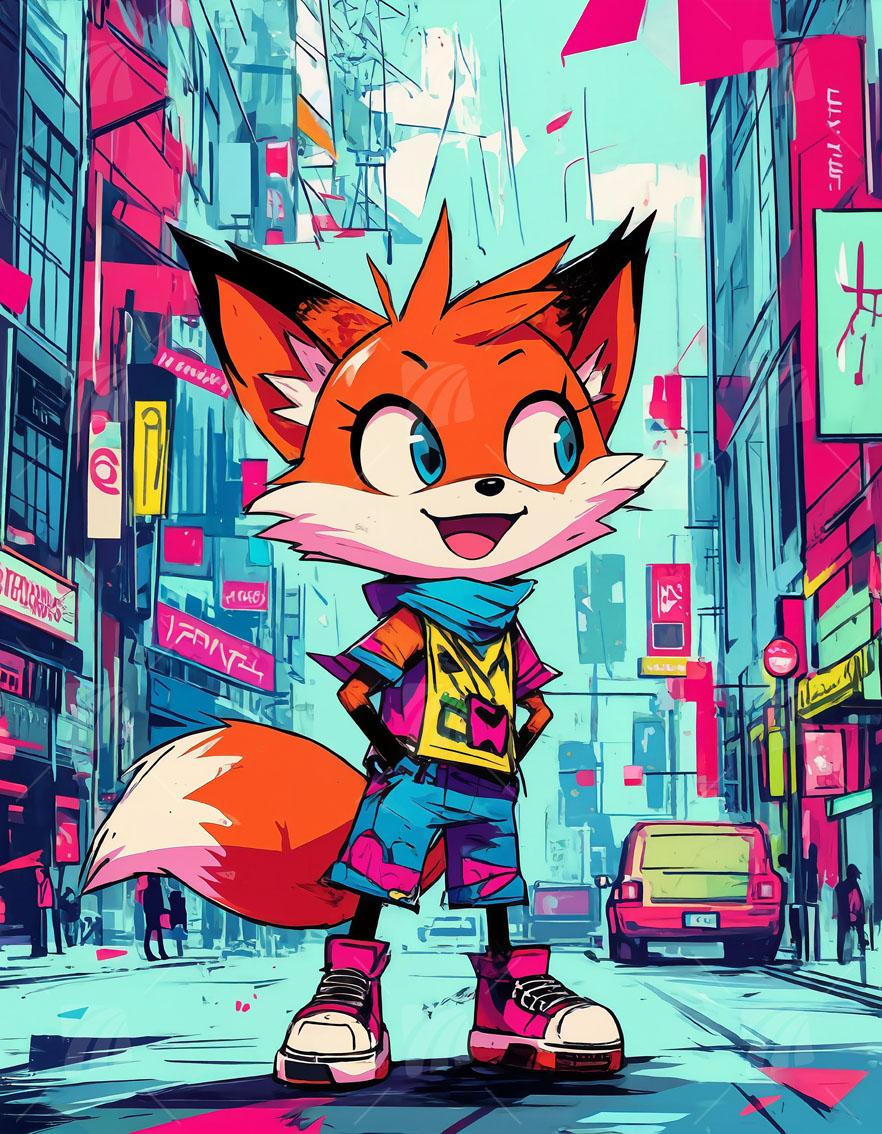 Urban Fox Vibe Pop Art Wandbild auf Aluminium Dibond Spanntuch