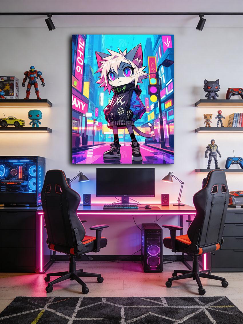 Anime Katze Neon Beasts Wandbild – Detailansicht