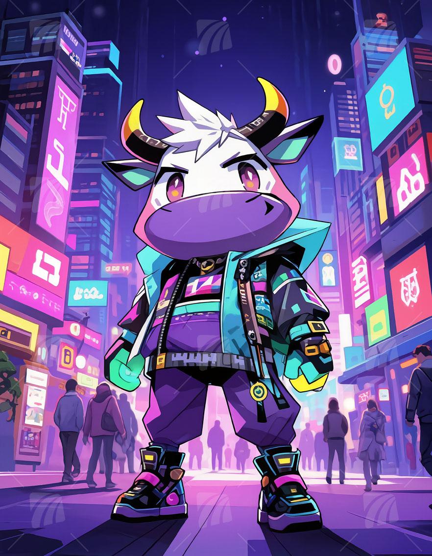 Cyber Bull Pop Art Wandbild auf Aluminium Dibond Spanntuch