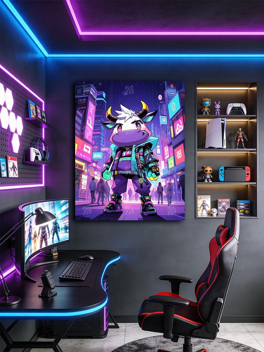 Cyber Bull Pop Art Wandbild – Detailansicht